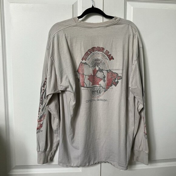 Y2K Harley Davidson T-shirt Long Sleeve Thunder Bay Flawed Well Worn Graphic - Picture 5 of 11